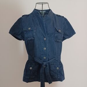 Ann Taylor Loft Denim Utility Safari Jacket Short Sleeve- Size 8